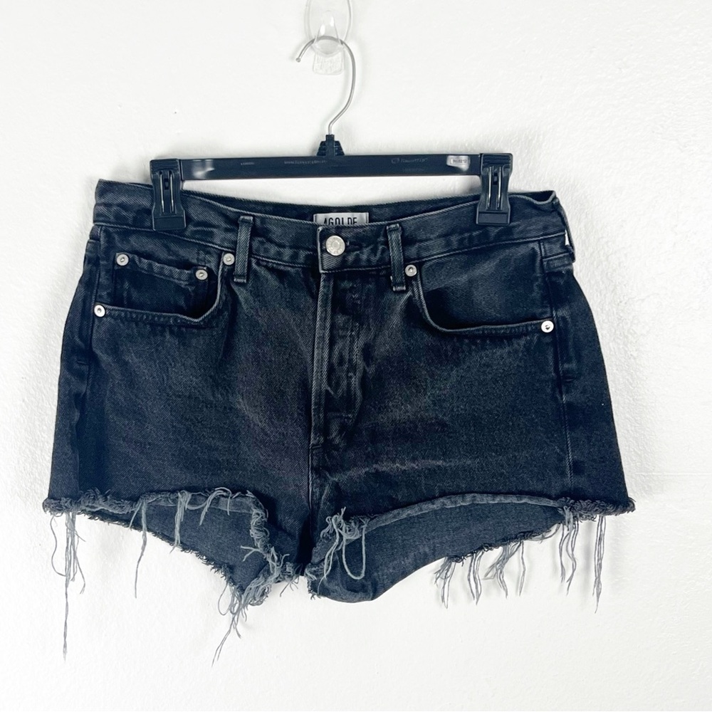 AGOLDE Black 100% Cotton Button Fly High Rise Cut-Off Denim Jean Shorts Size 27